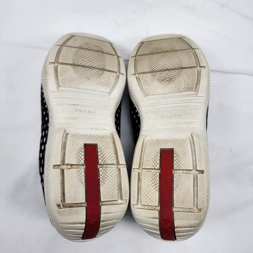 Prada Suede Slip-on 3D Sneakers pull tight laces Black White Prada Size 38 US 8 - Picture 8 of 10